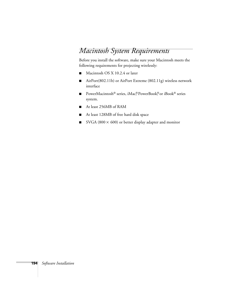 Macintosh system requirements | Epson 7850p User Manual | Page 194 / 224