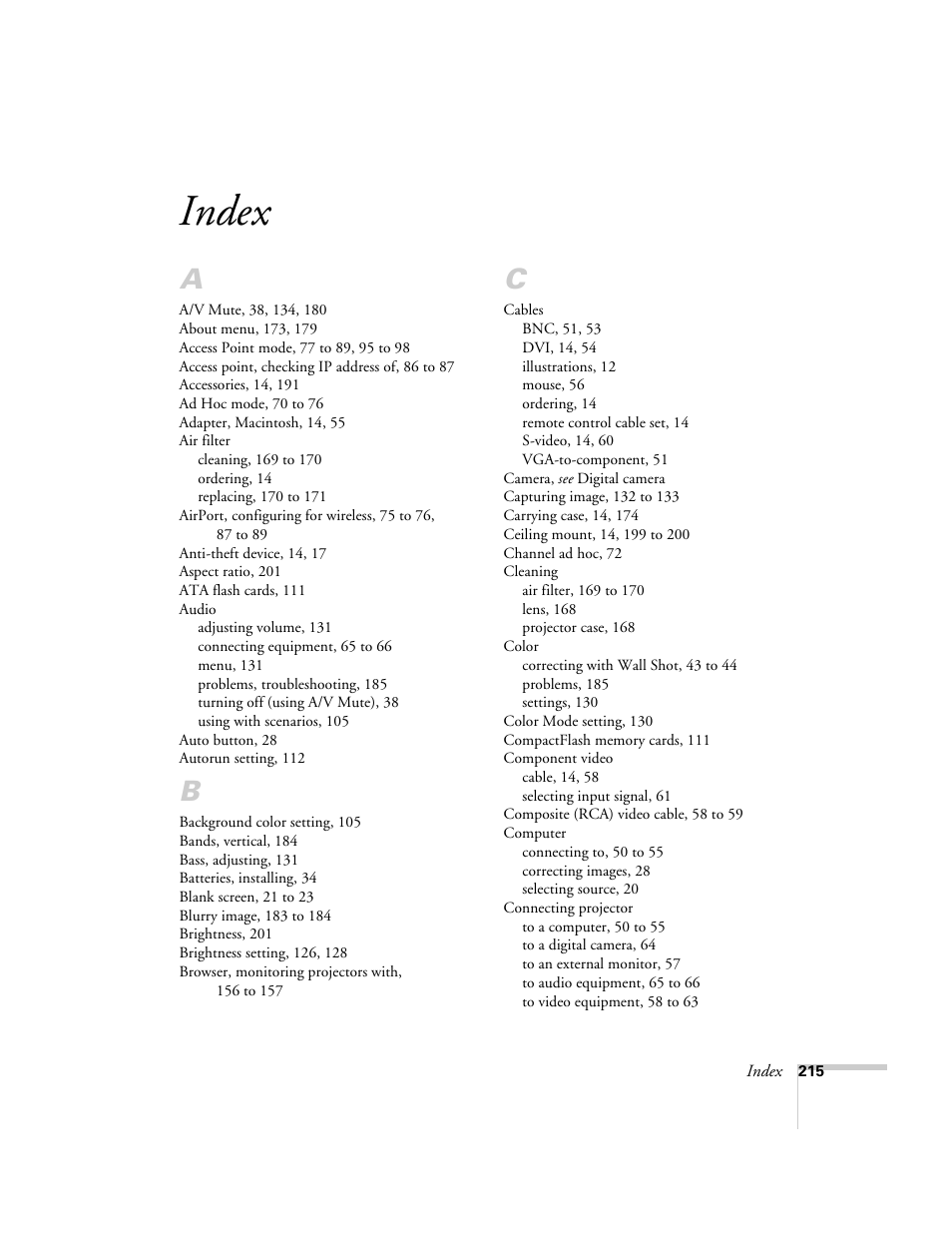 Index | Epson 7850p User Manual | Page 215 / 224