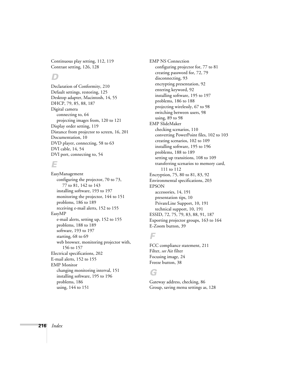Epson 7850p User Manual | Page 216 / 224