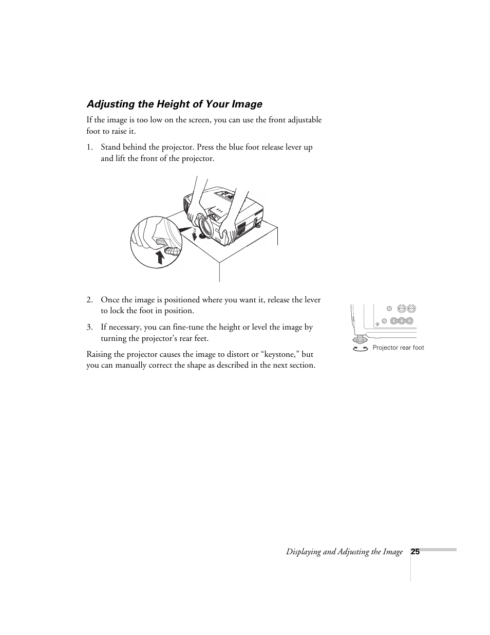 Adjusting the height of your image | Epson 7850p User Manual | Page 25 / 224