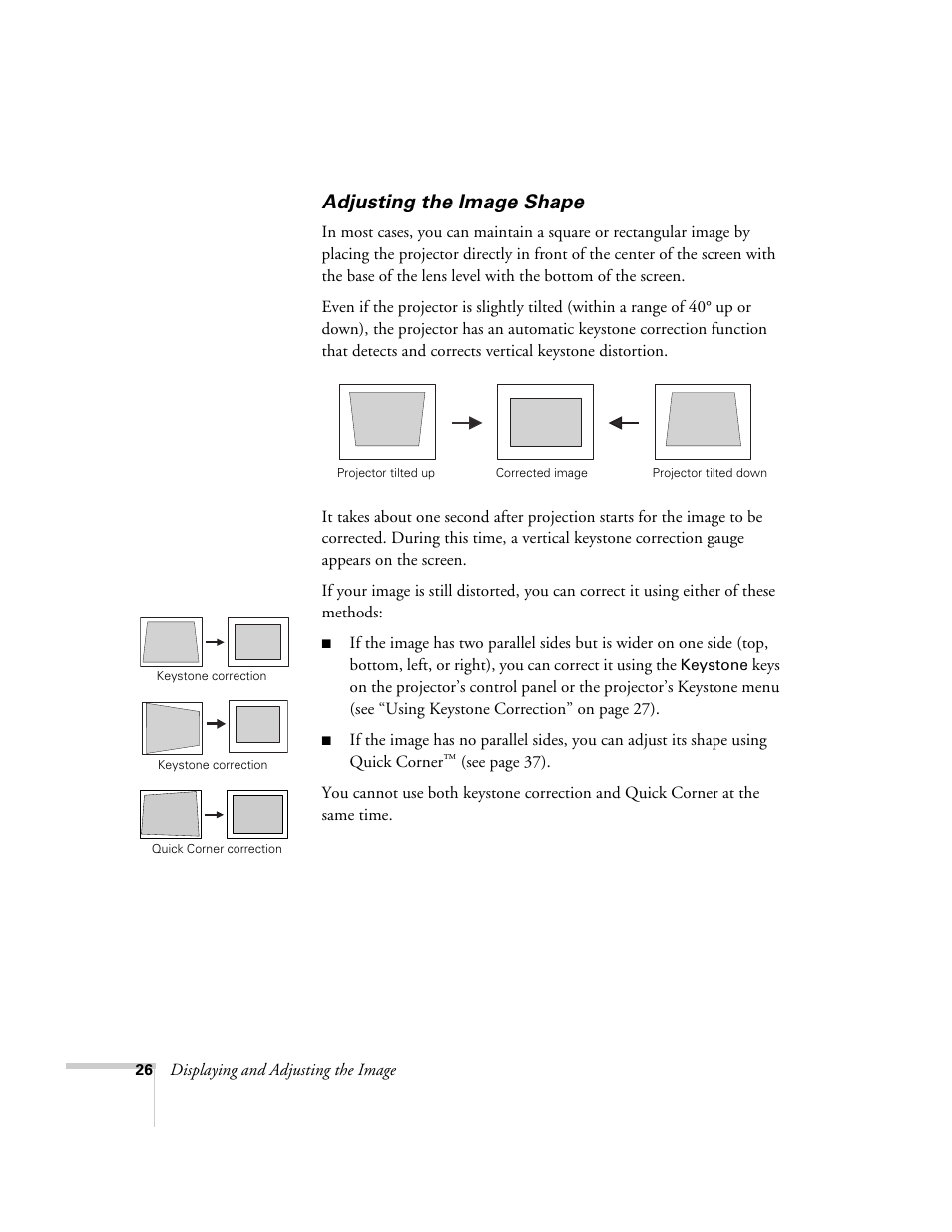 Adjusting the image shape | Epson 7850p User Manual | Page 26 / 224