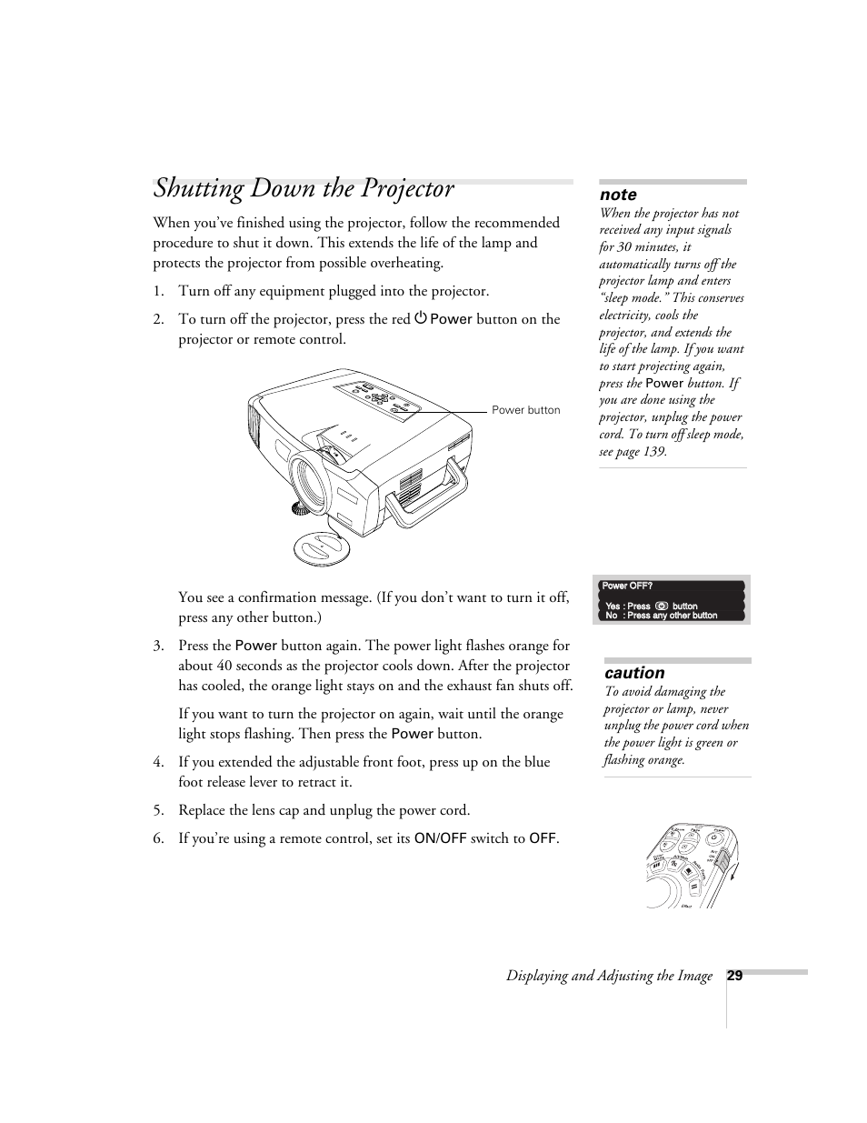 Shutting down the projector | Epson 7850p User Manual | Page 29 / 224