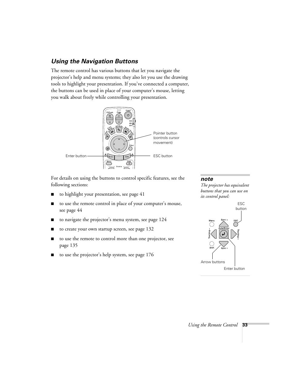 Using the navigation buttons | Epson 7850p User Manual | Page 33 / 224