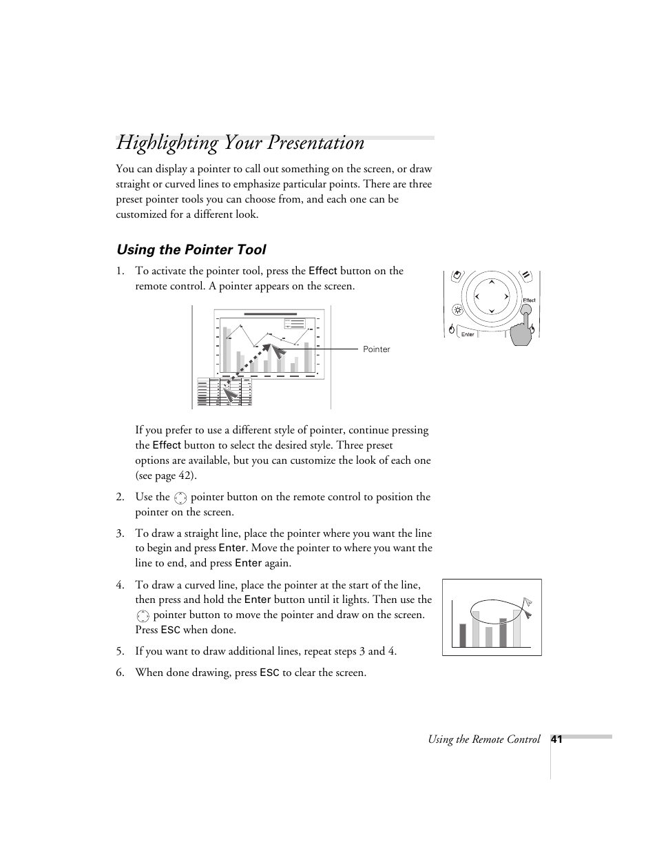 Highlighting your presentation, Using the pointer tool | Epson 7850p User Manual | Page 41 / 224