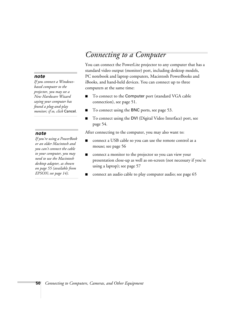 Connecting to a computer | Epson 7850p User Manual | Page 50 / 224