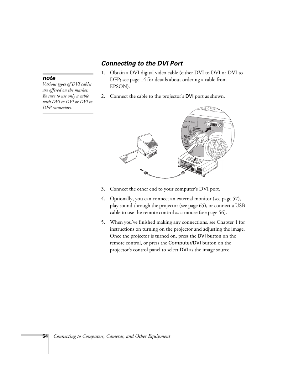 Connecting to the dvi port | Epson 7850p User Manual | Page 54 / 224