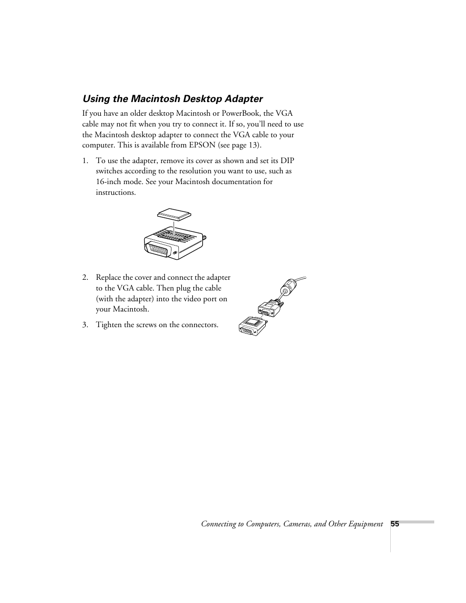 Using the macintosh desktop adapter | Epson 7850p User Manual | Page 55 / 224