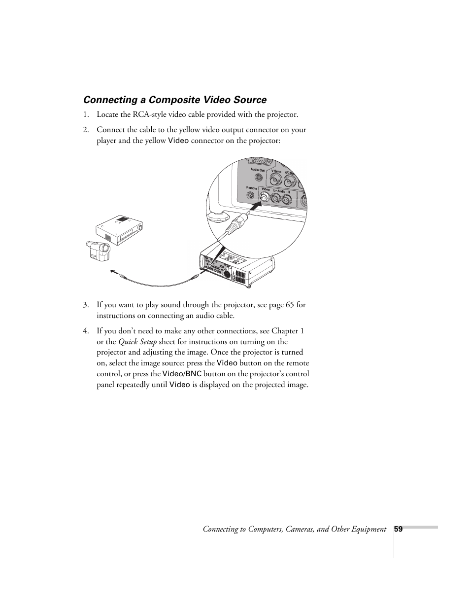 Connecting a composite video source | Epson 7850p User Manual | Page 59 / 224