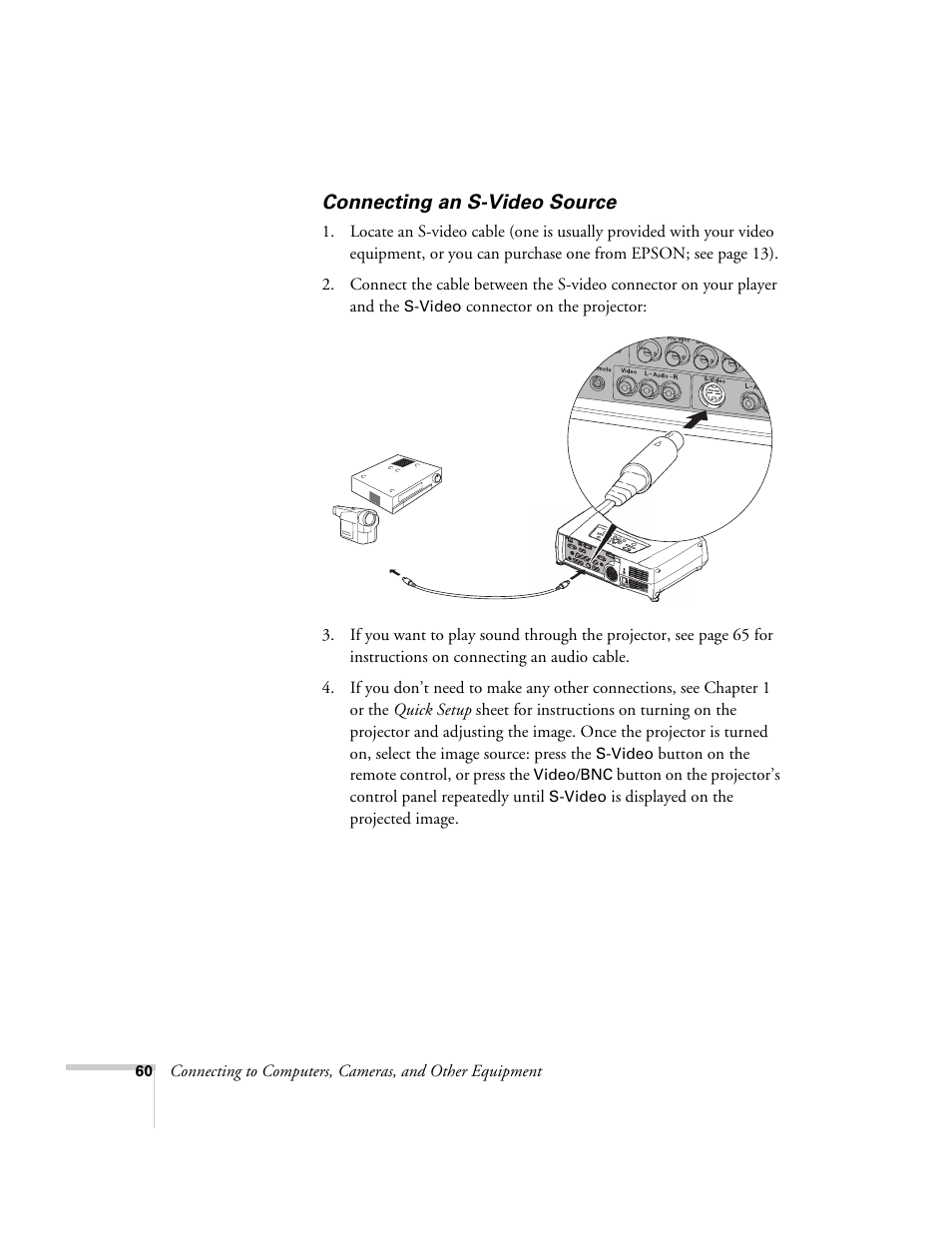 Connecting an s-video source | Epson 7850p User Manual | Page 60 / 224