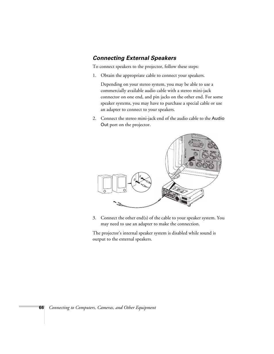 Connecting external speakers | Epson 7850p User Manual | Page 66 / 224