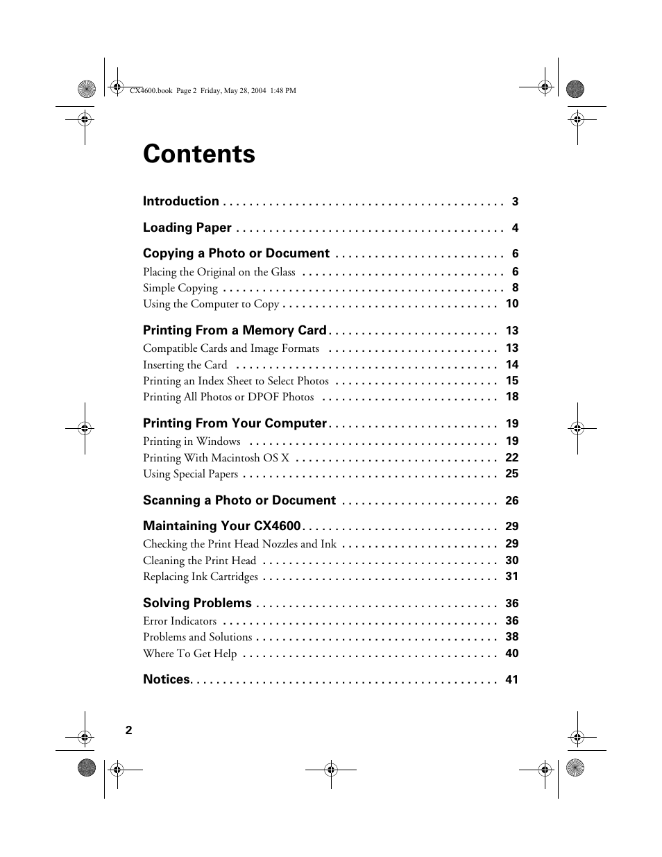 Epson Stylus CX4600 User Manual | Page 2 / 48