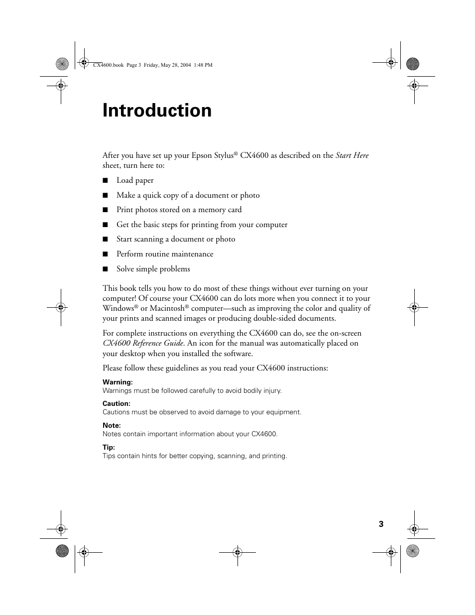 Introduction | Epson Stylus CX4600 User Manual | Page 3 / 48