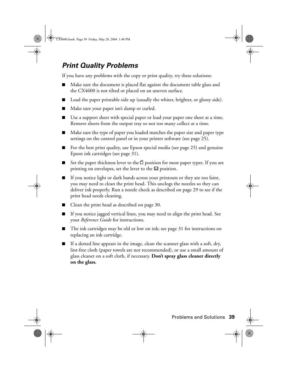 Print quality problems | Epson Stylus CX4600 User Manual | Page 39 / 48