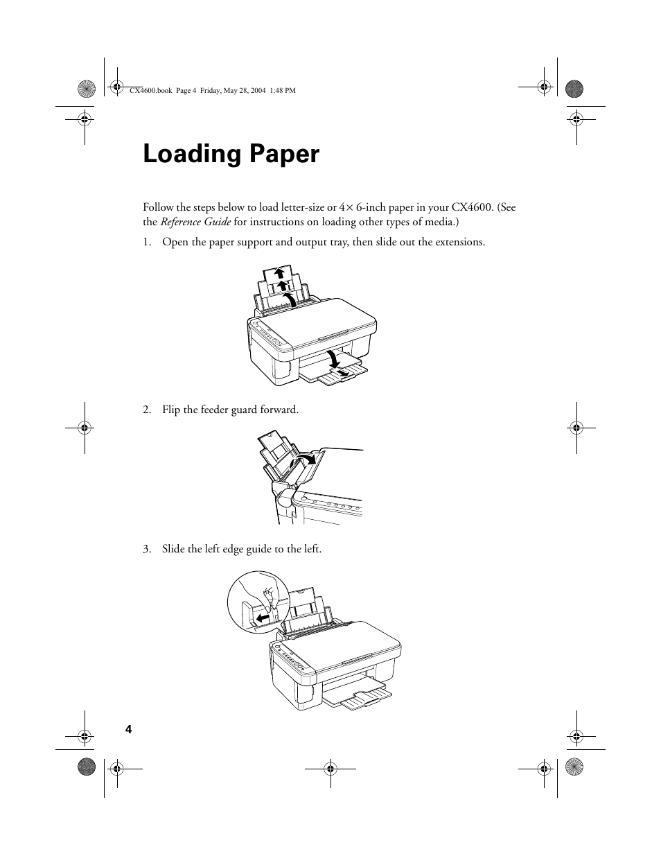 Loading paper | Epson Stylus CX4600 User Manual | Page 4 / 48