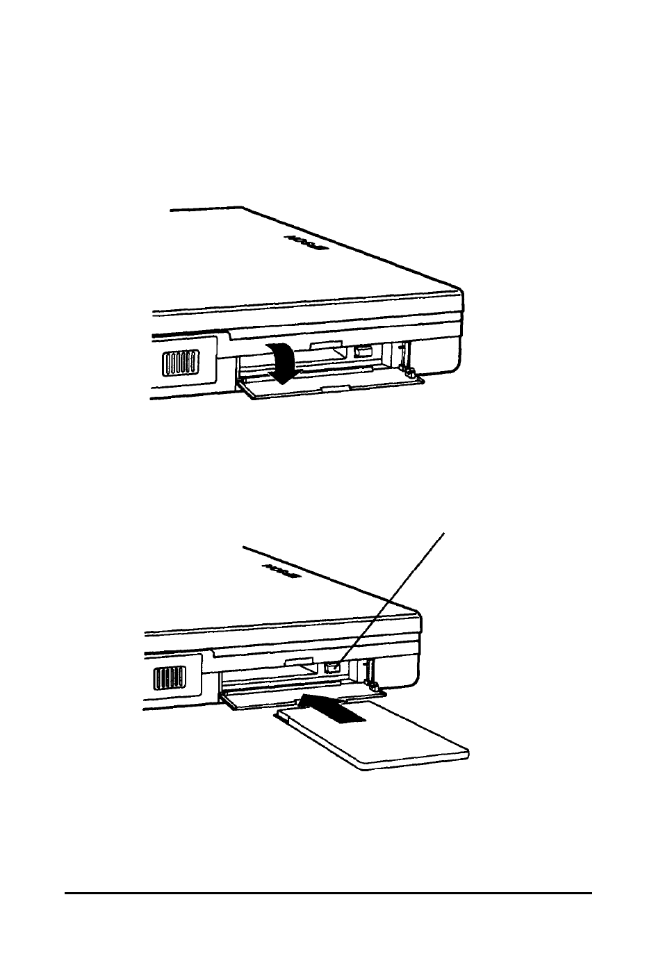 Inserting a pc card, Slot cover on the right side of the | Epson ActionNote User Manual | Page 64 / 147