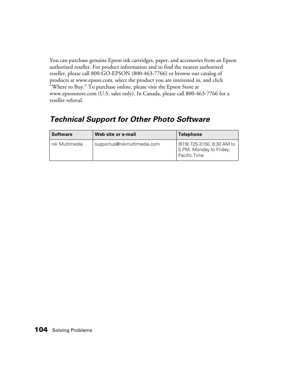 Technical support for other photo software | Epson CPD-19345R0 User Manual | Page 104 / 119