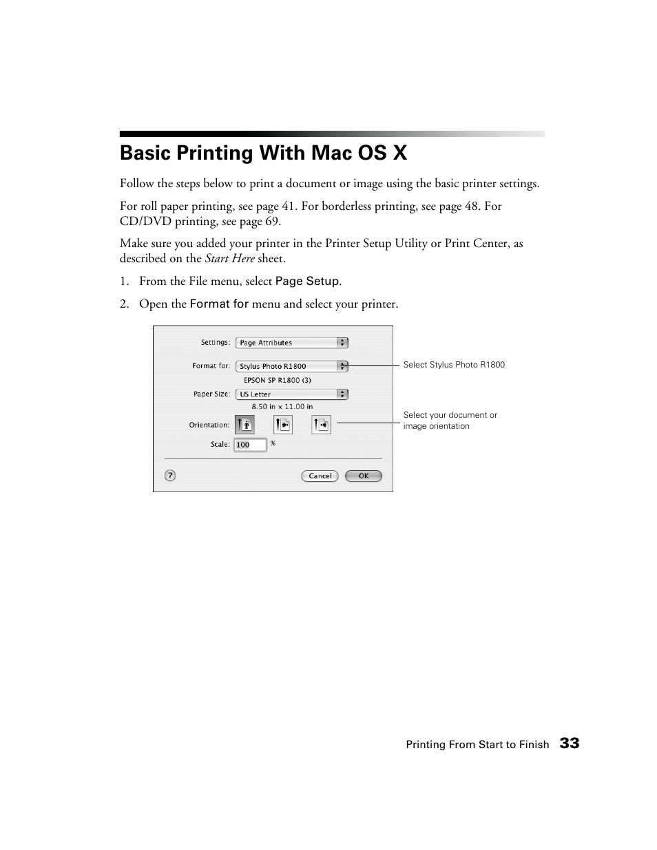 Basic printing with mac os x | Epson CPD-19345R0 User Manual | Page 33 / 119