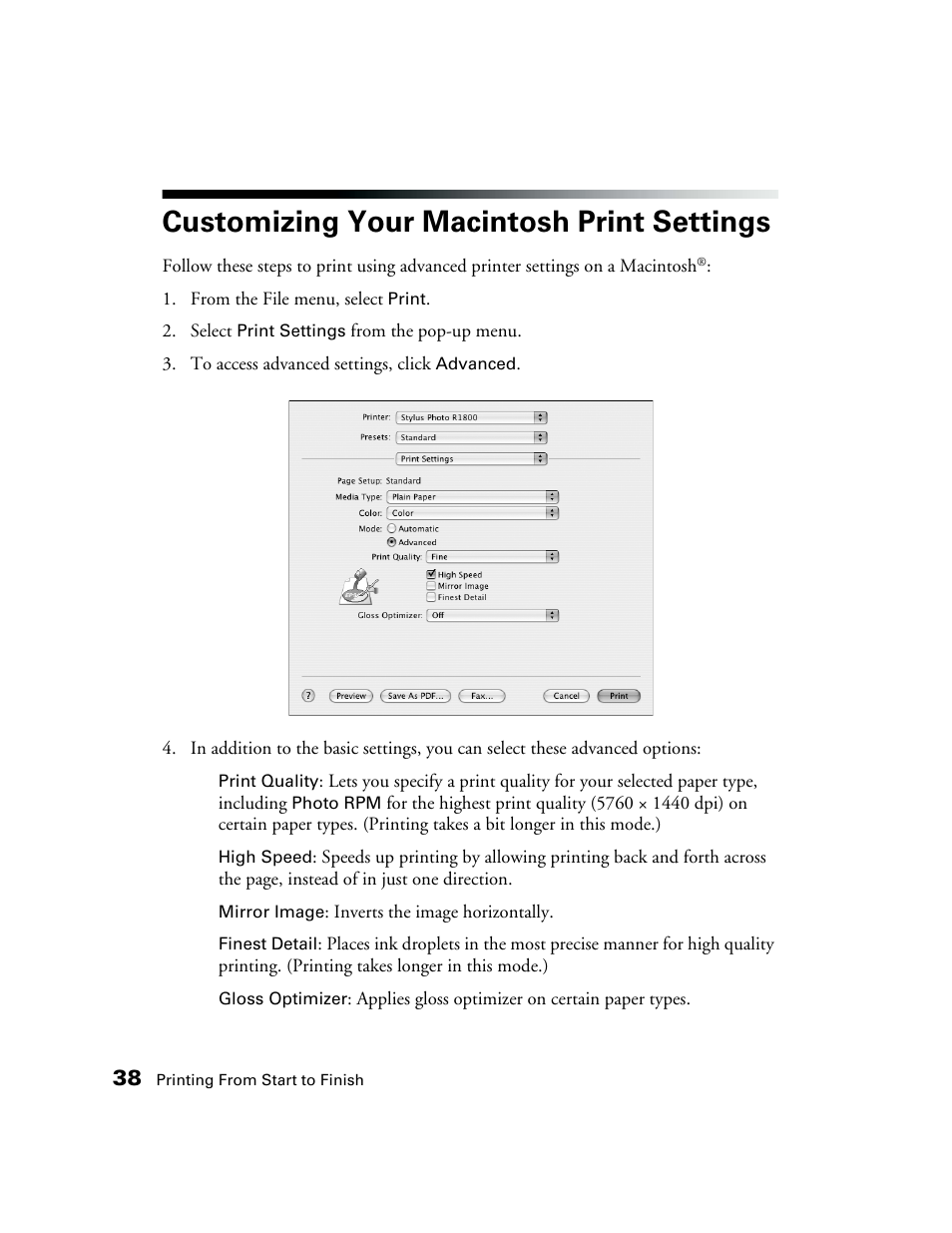 Customizing your macintosh print settings | Epson CPD-19345R0 User Manual | Page 38 / 119