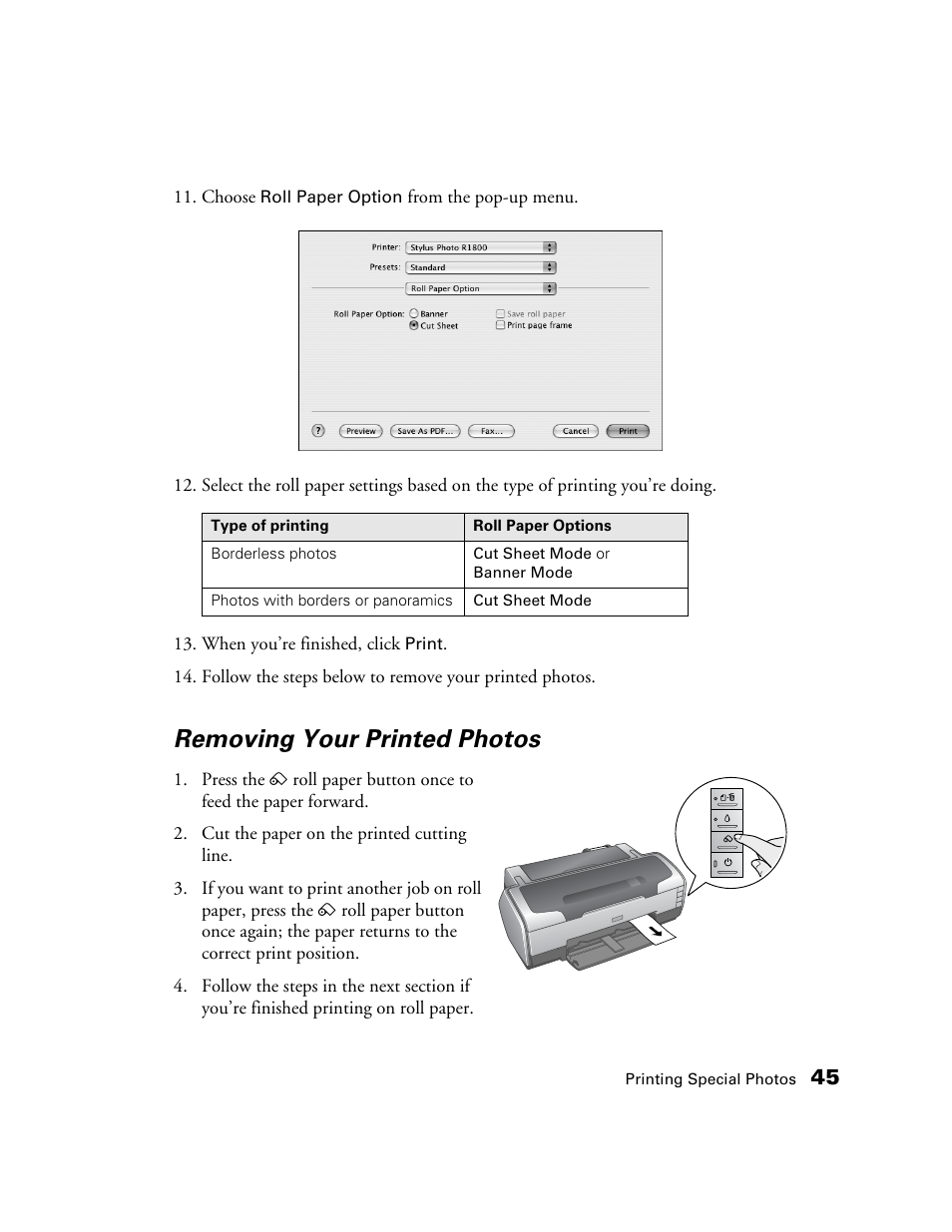 Removing your printed photos | Epson CPD-19345R0 User Manual | Page 45 / 119