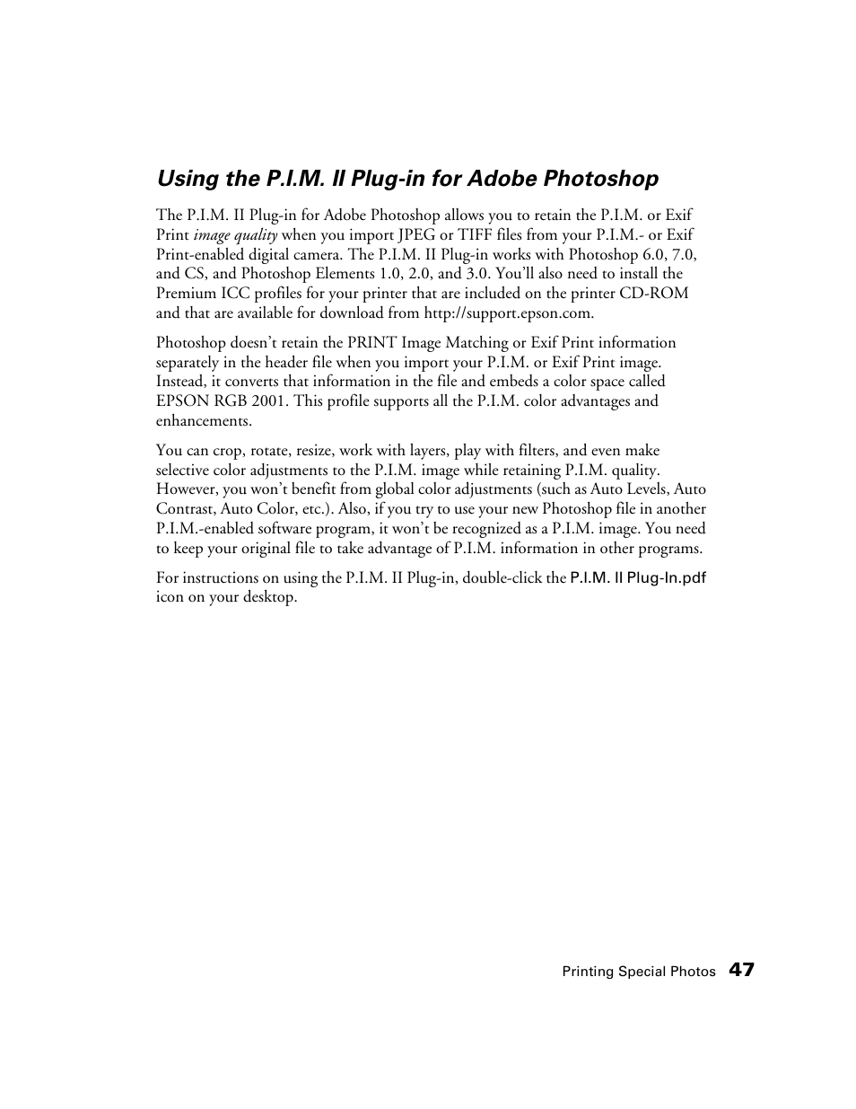 Using the p.i.m. ii plug-in for adobe photoshop | Epson CPD-19345R0 User Manual | Page 47 / 119