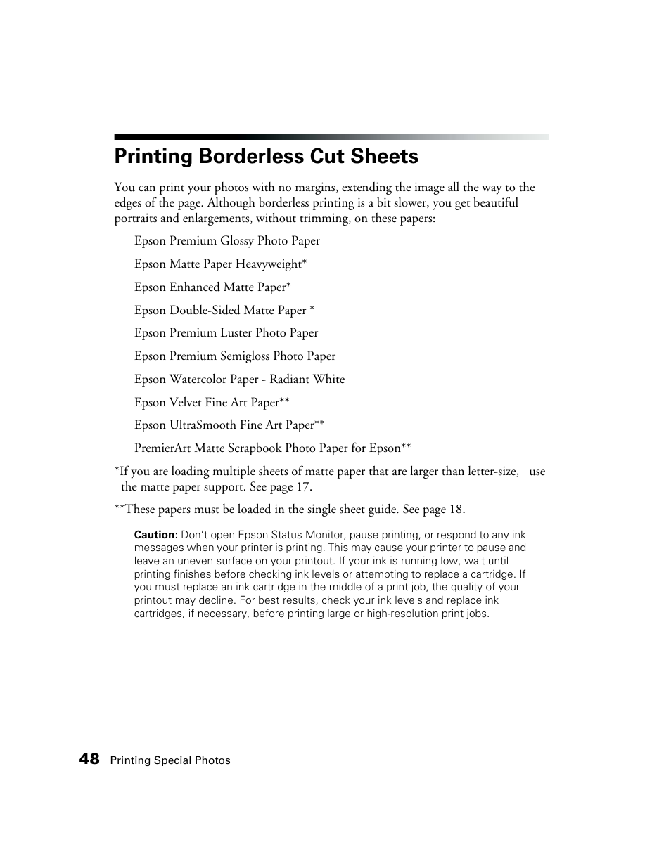 Printing borderless cut sheets | Epson CPD-19345R0 User Manual | Page 48 / 119