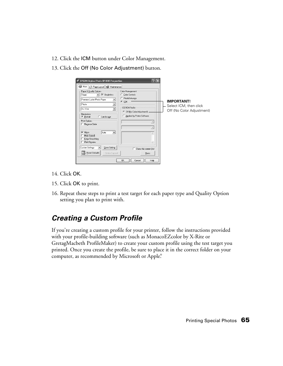 Creating a custom profile | Epson CPD-19345R0 User Manual | Page 65 / 119