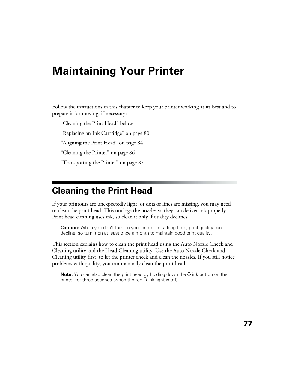 Maintaining your printer, Cleaning the print head | Epson CPD-19345R0 User Manual | Page 77 / 119