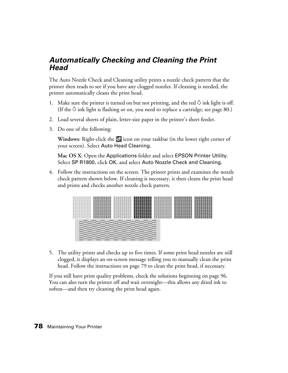 Automatically checking and cleaning the print head | Epson CPD-19345R0 User Manual | Page 78 / 119