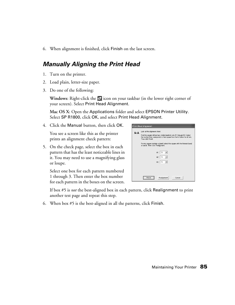 Manually aligning the print head | Epson CPD-19345R0 User Manual | Page 85 / 119