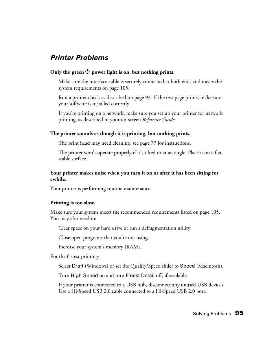 Printer problems | Epson CPD-19345R0 User Manual | Page 95 / 119