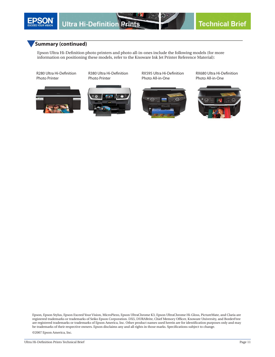 Summary (continued) | Epson Ultra Hi-Definition Printer User Manual | Page 11 / 11