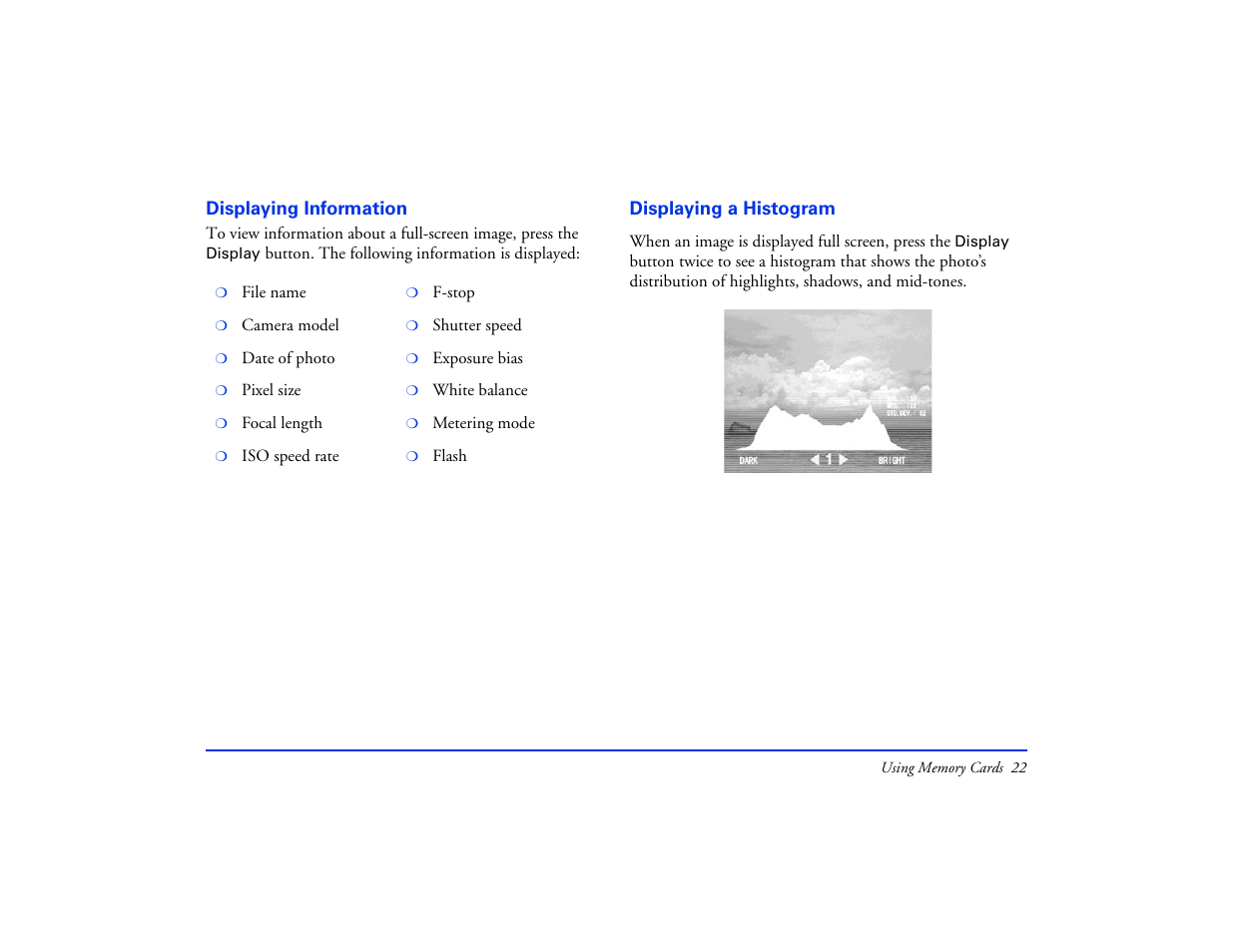 Displaying information, Displaying a histogram, Displaying information displaying a histogram | Epson Multimedia Storage Viewer P-4000 User Manual | Page 22 / 74