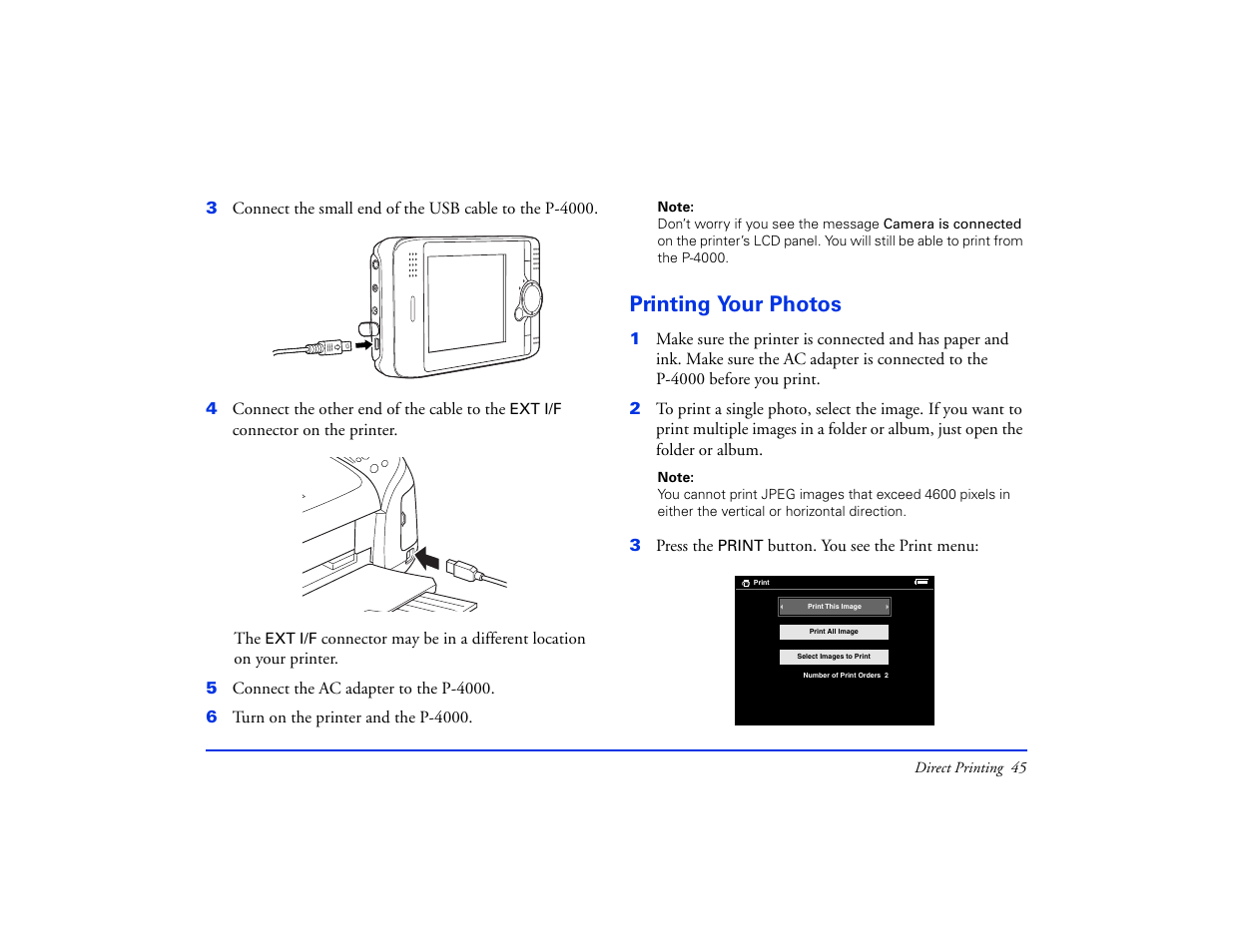 Printing your photos | Epson Multimedia Storage Viewer P-4000 User Manual | Page 45 / 74