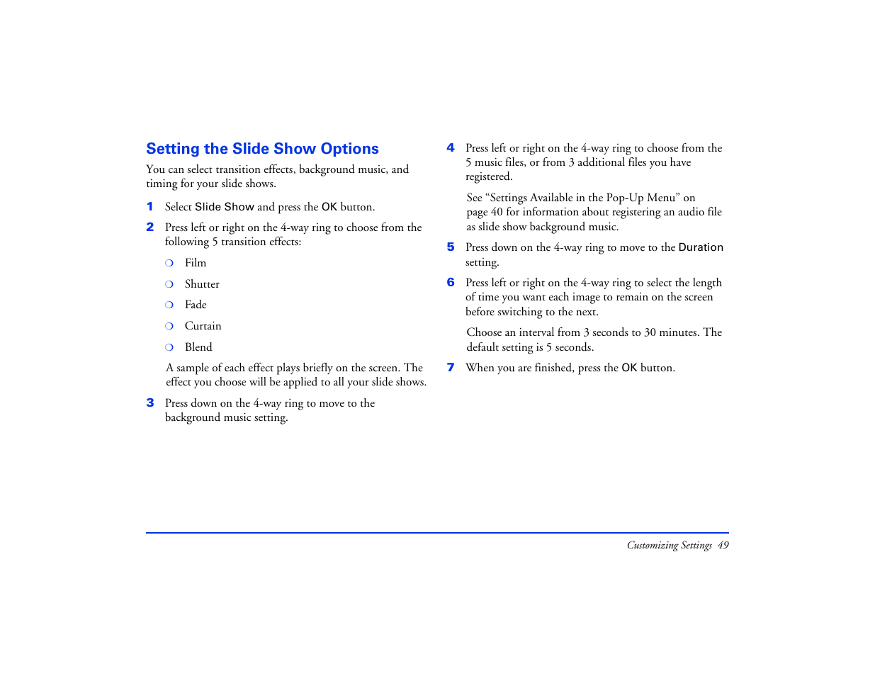 Setting the slide show options | Epson Multimedia Storage Viewer P-4000 User Manual | Page 49 / 74