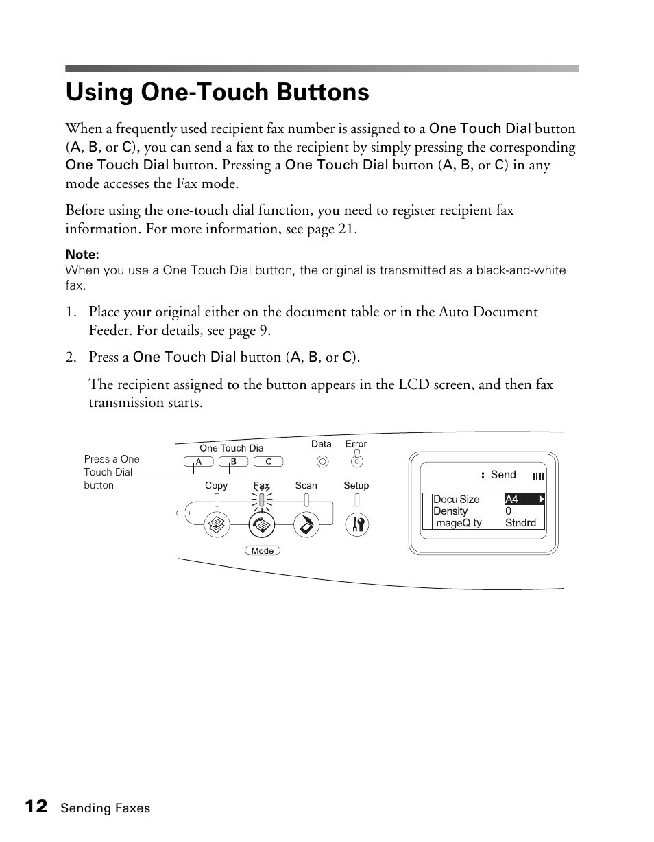 Using one-touch buttons | Epson AcuLaser CX11NF User Manual | Page 12 / 64