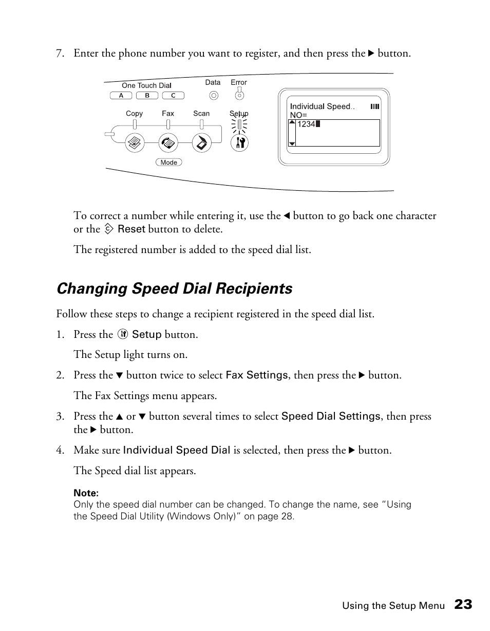 Changing speed dial recipients | Epson AcuLaser CX11NF User Manual | Page 23 / 64