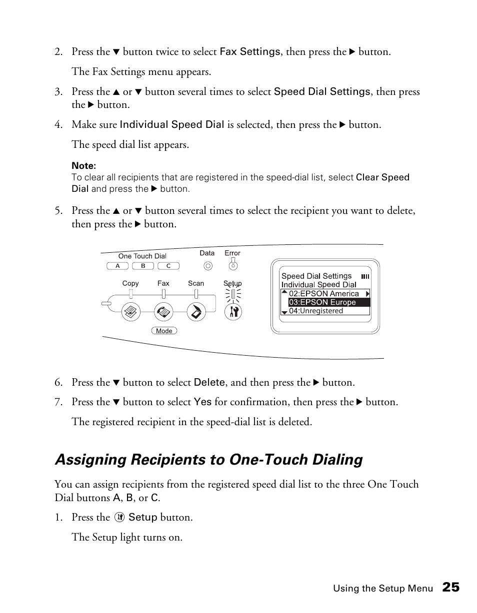 Assigning recipients to one-touch dialing | Epson AcuLaser CX11NF User Manual | Page 25 / 64
