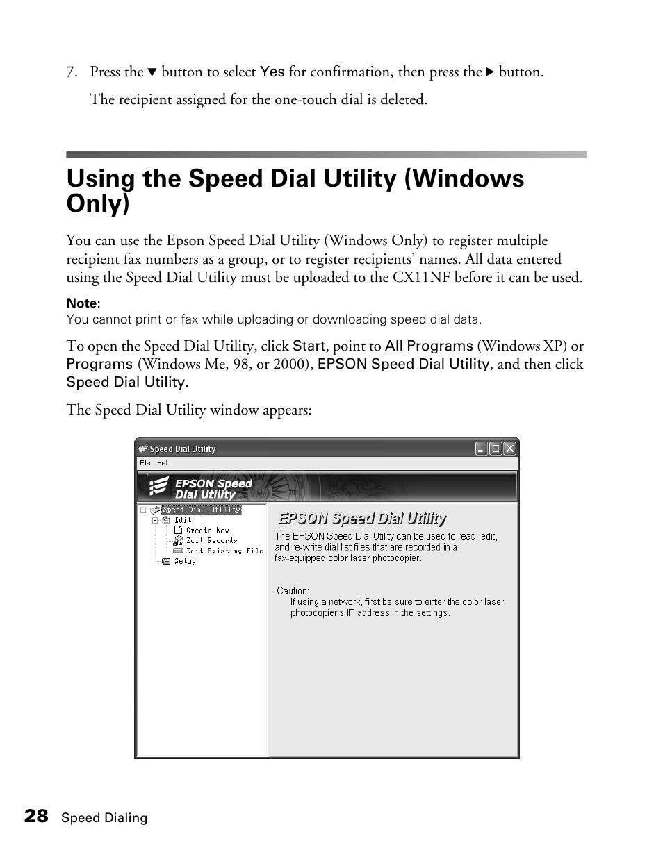 Using the speed dial utility (windows only) | Epson AcuLaser CX11NF User Manual | Page 28 / 64