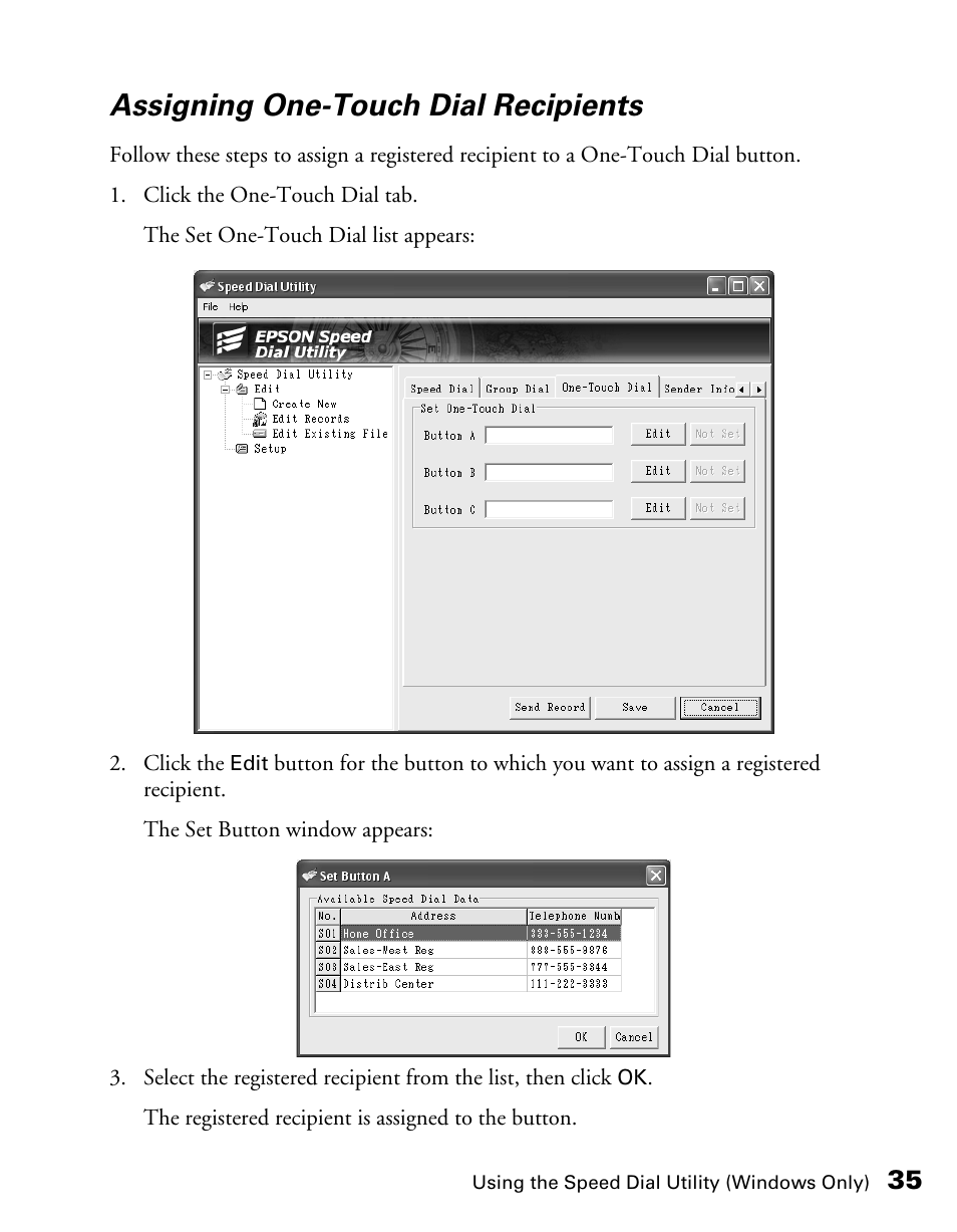 Assigning one-touch dial recipients | Epson AcuLaser CX11NF User Manual | Page 35 / 64