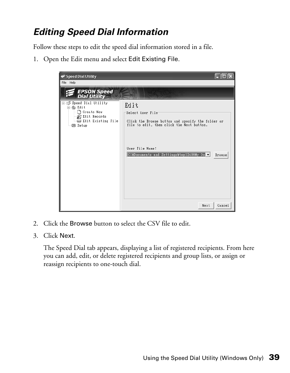 Editing speed dial information | Epson AcuLaser CX11NF User Manual | Page 39 / 64