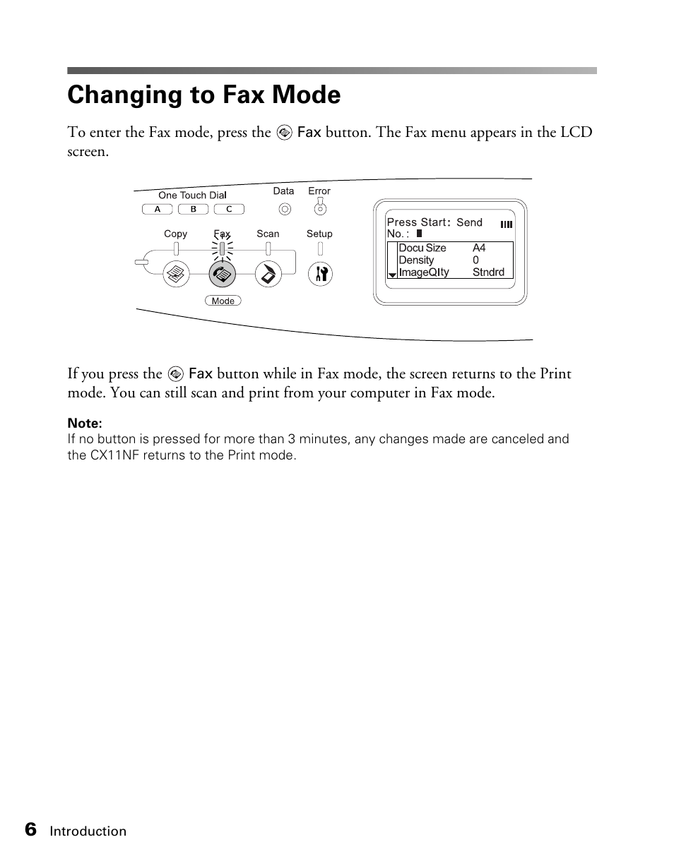Changing to fax mode | Epson AcuLaser CX11NF User Manual | Page 6 / 64