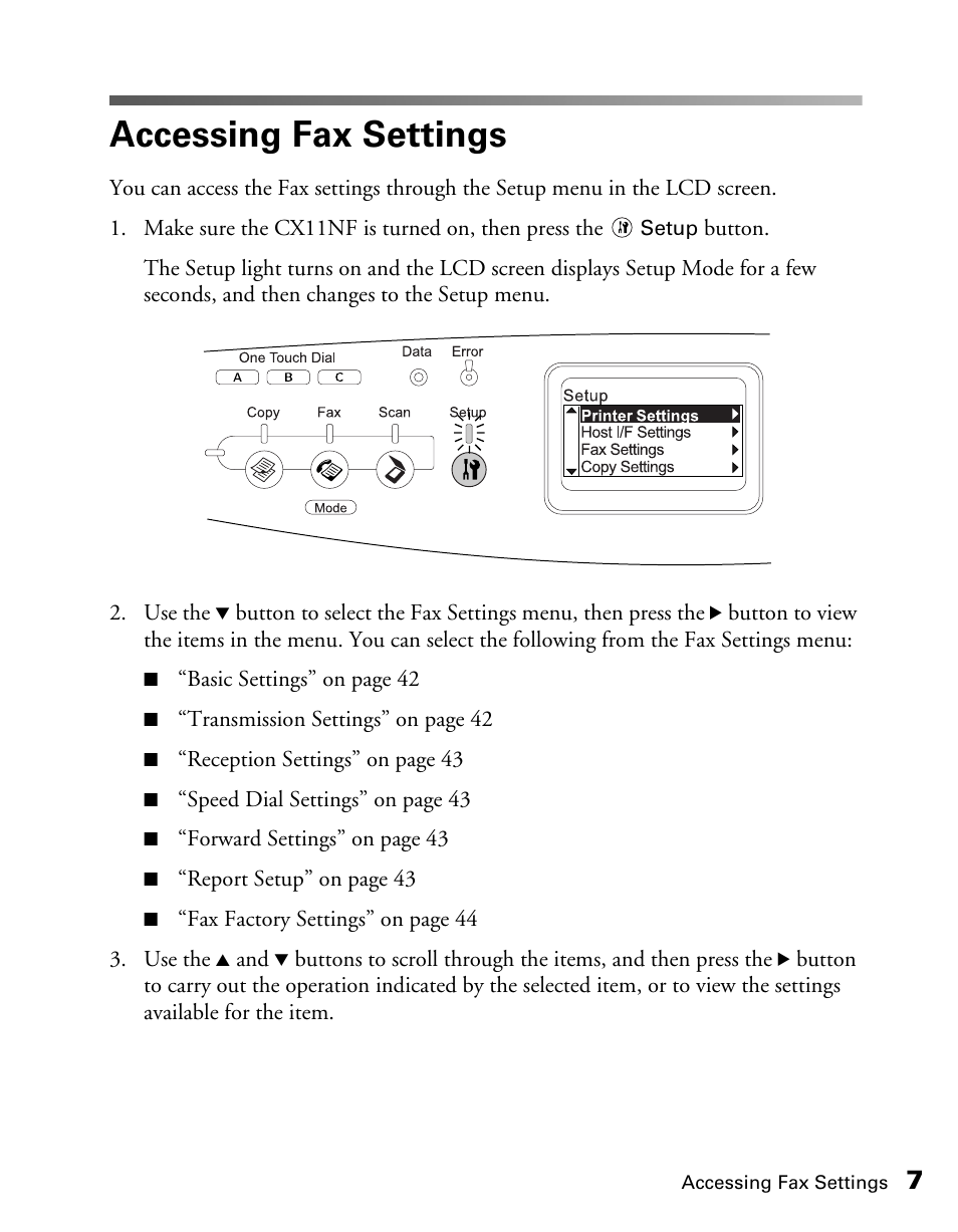 Accessing fax settings | Epson AcuLaser CX11NF User Manual | Page 7 / 64