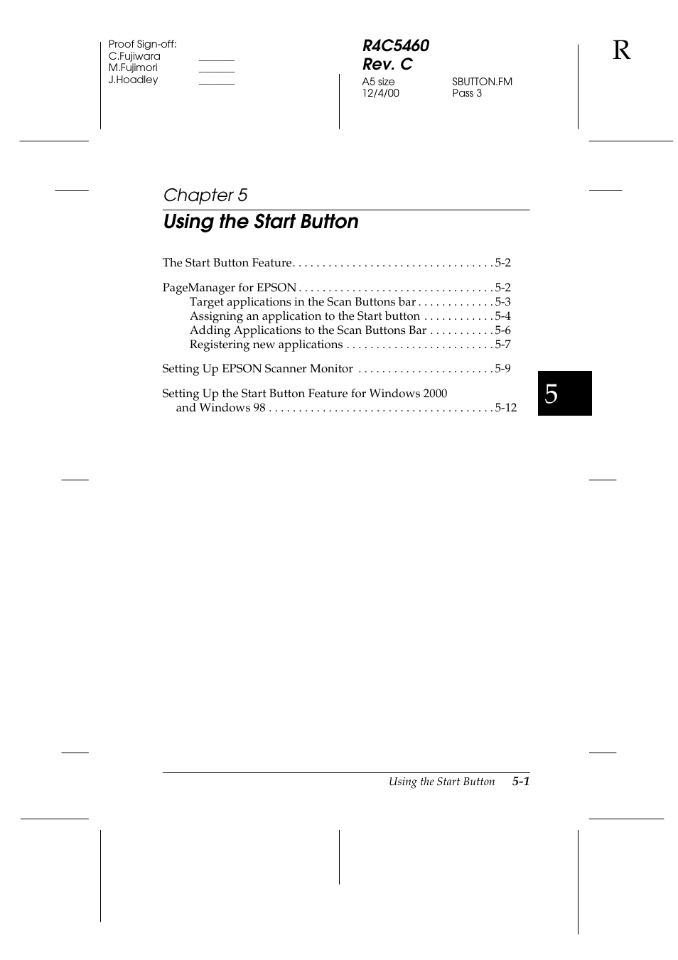 Using the start button, Chapter 5 | Epson 1640XL User Manual | Page 101 / 167