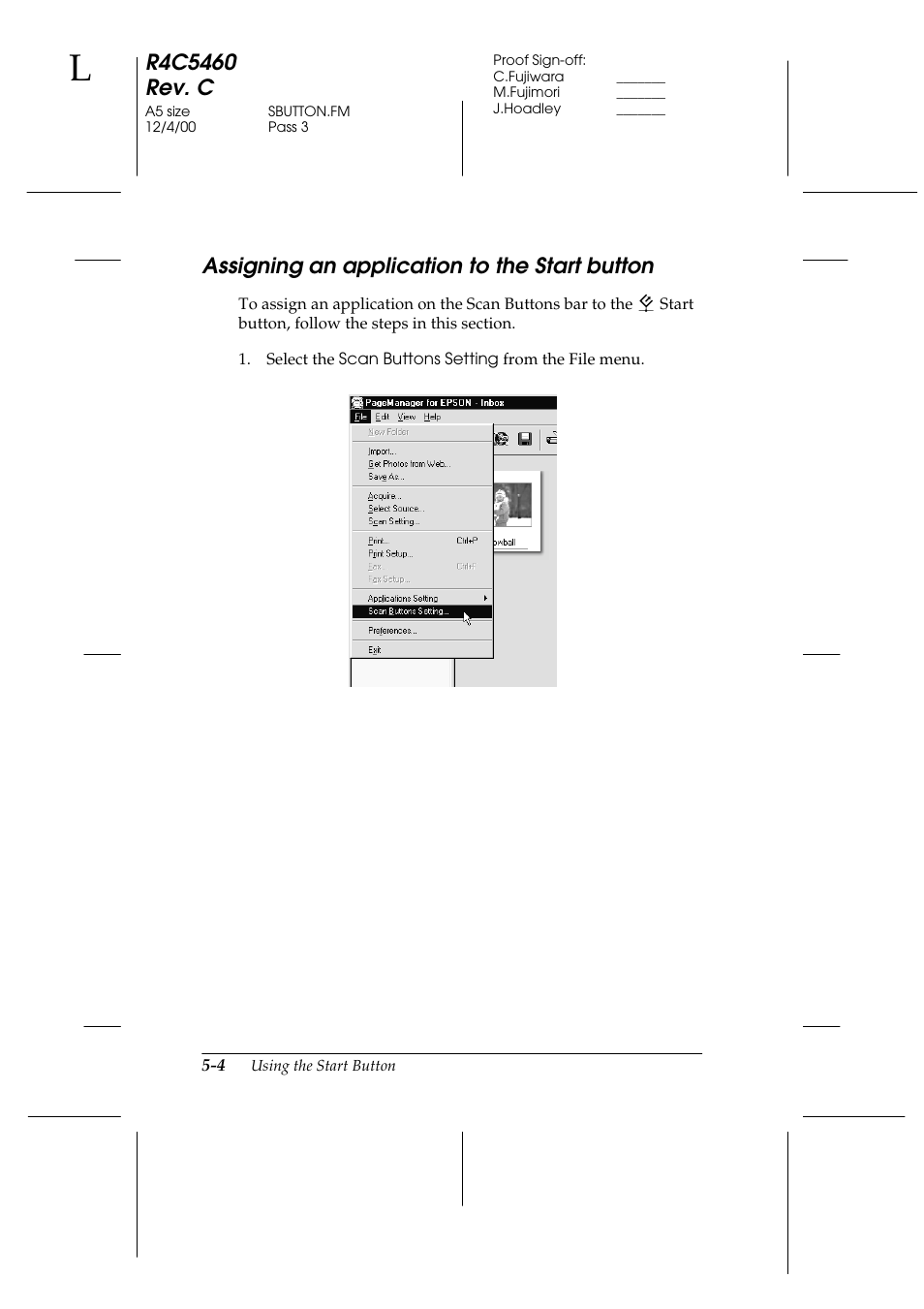 Assigning an application to the start button, Assigning an application to the start button -4 | Epson 1640XL User Manual | Page 104 / 167