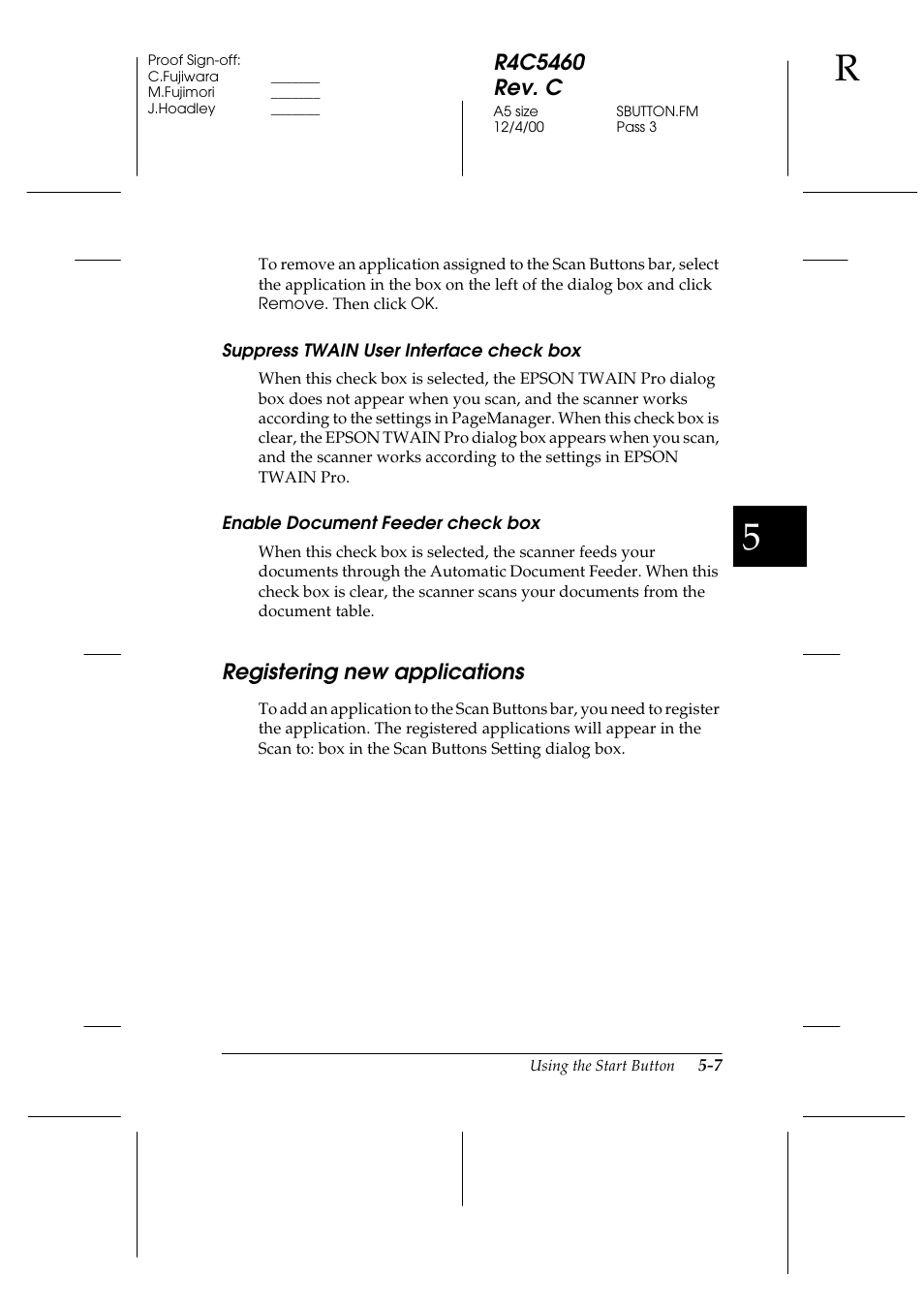 Suppress twain user interface check box, Enable document feeder check box, Registering new applications | Registering new applications -7 | Epson 1640XL User Manual | Page 107 / 167