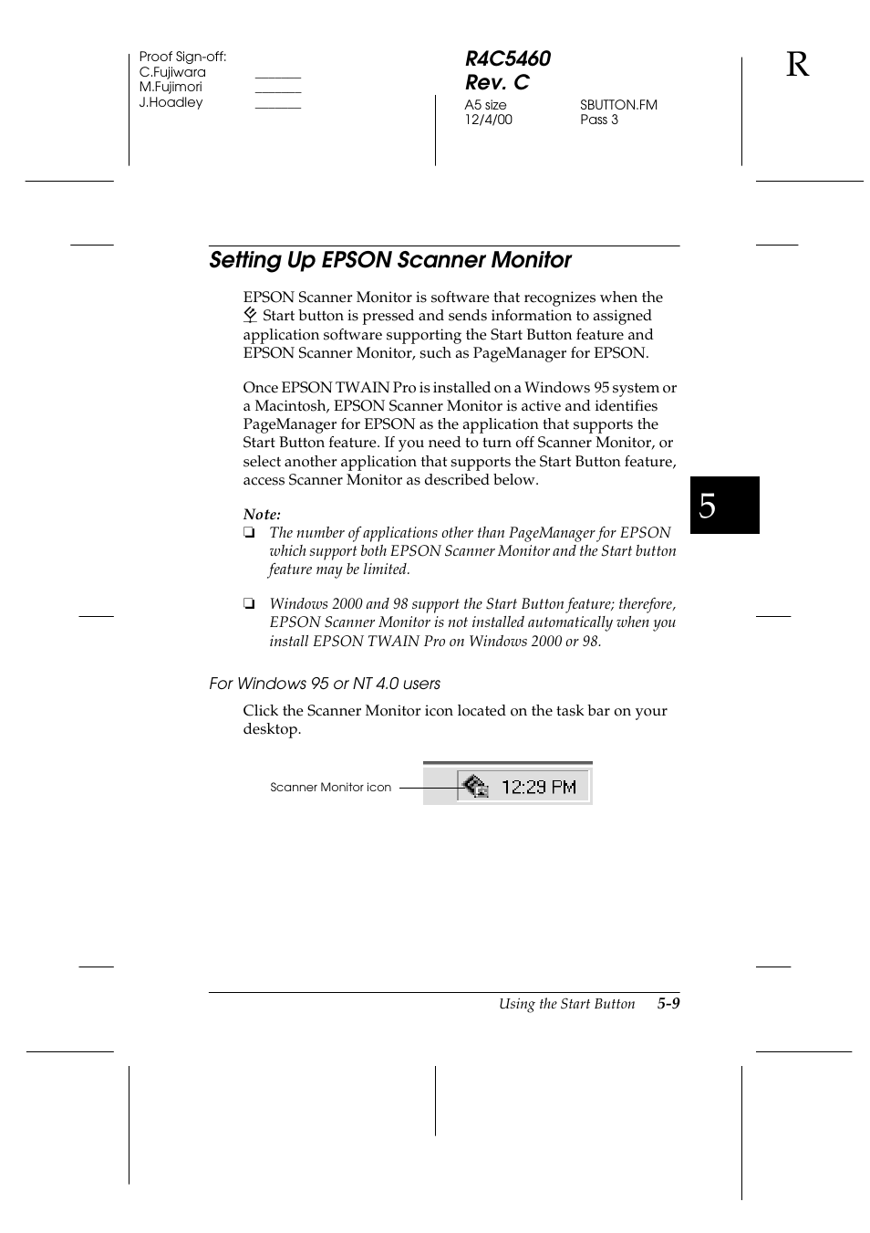 Setting up epson scanner monitor, For windows 95 or nt 4.0 users, Setting up epson scanner monitor -9 | Epson 1640XL User Manual | Page 109 / 167