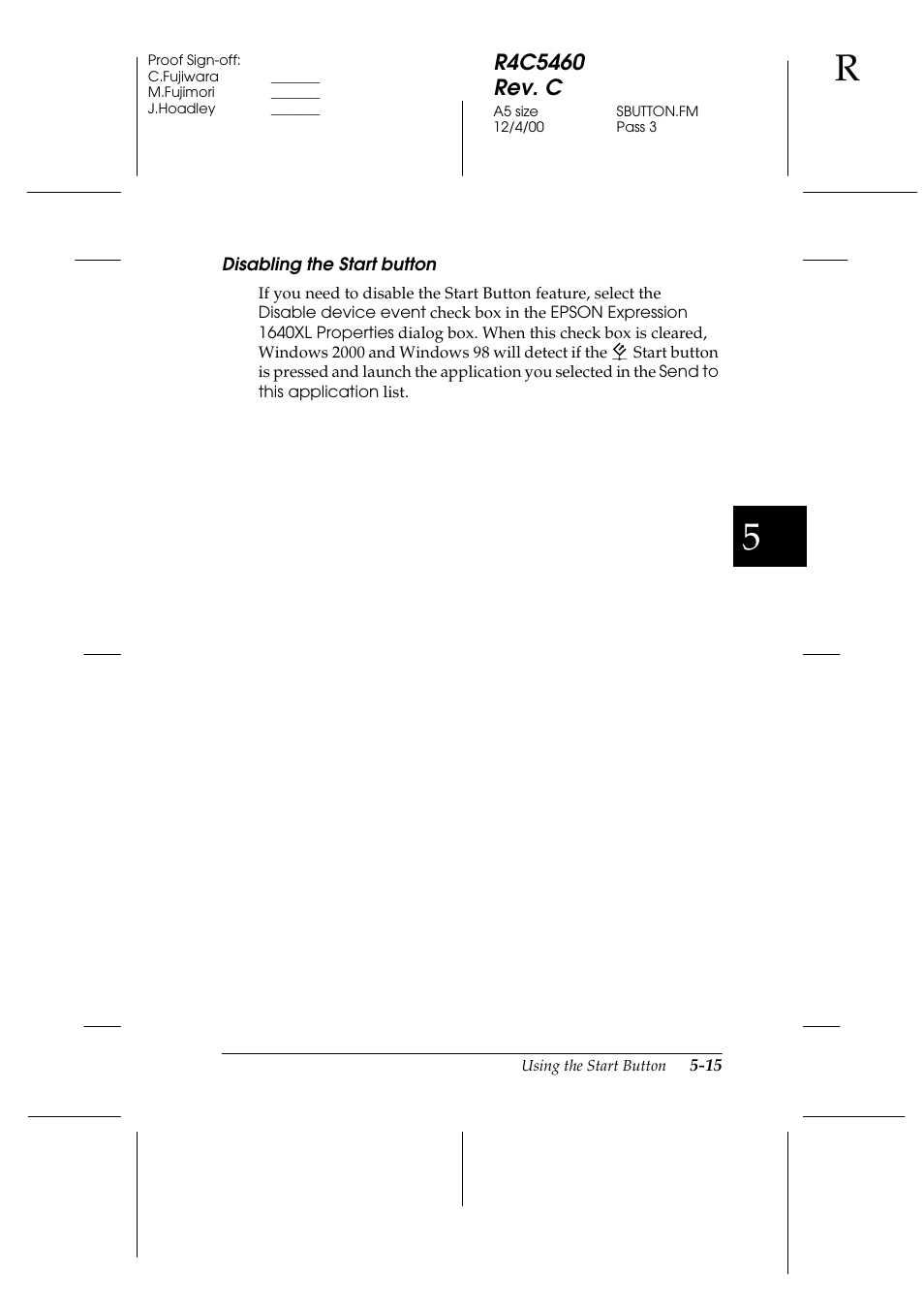 Disabling the start button | Epson 1640XL User Manual | Page 115 / 167