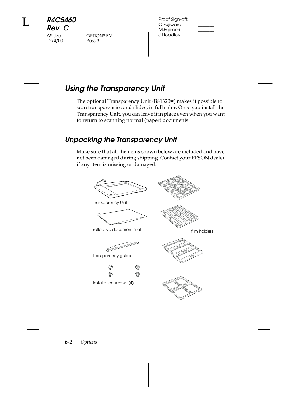 Using the transparency unit, Unpacking the transparency unit, Using the transparency unit -2 | Unpacking the transparency unit -2 | Epson 1640XL User Manual | Page 118 / 167