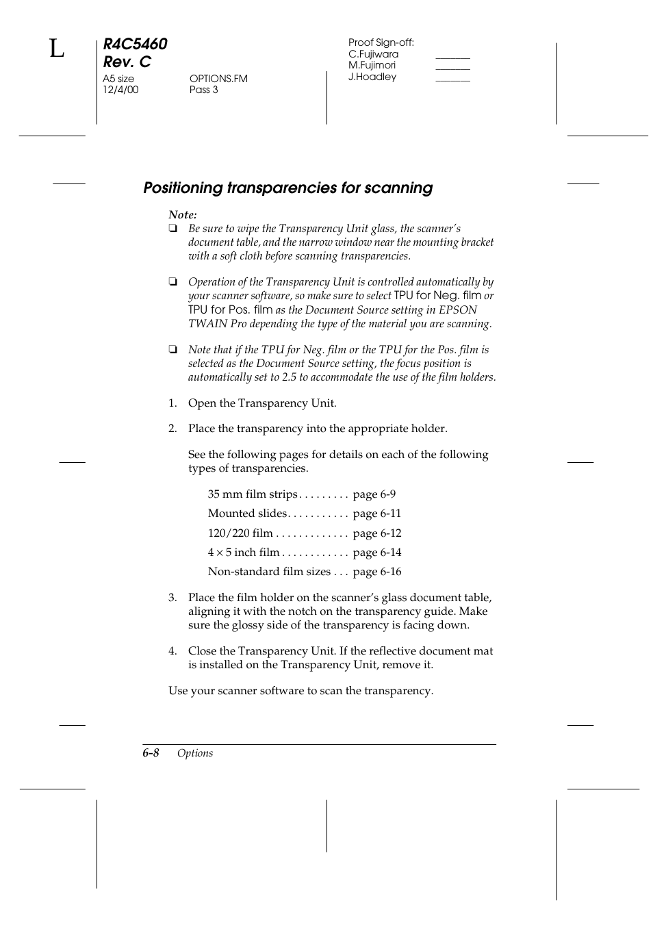 Positioning transparencies for scanning, Positioning transparencies for scanning -8 | Epson 1640XL User Manual | Page 124 / 167