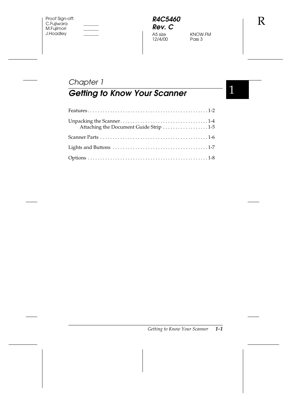 Getting to know your scanner, Chapter 1 | Epson 1640XL User Manual | Page 13 / 167